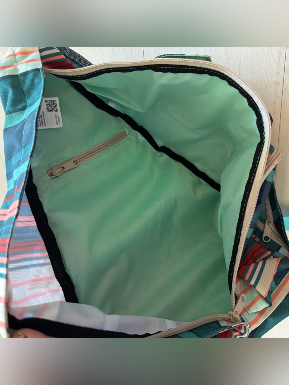 Kavu Teal and Coral Striped Sling Bag - Picture 5 of 5